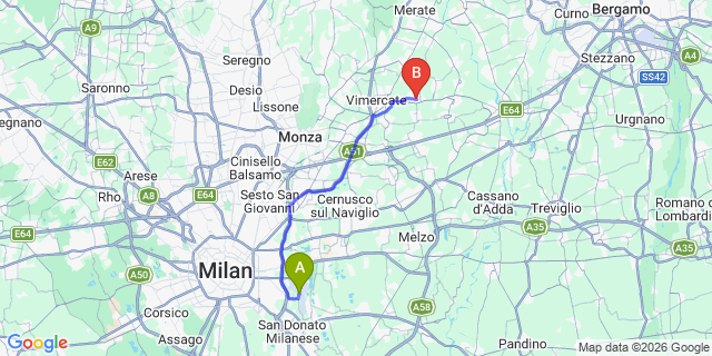 Map: Milan Linate Airport (LIN) to Bellusco