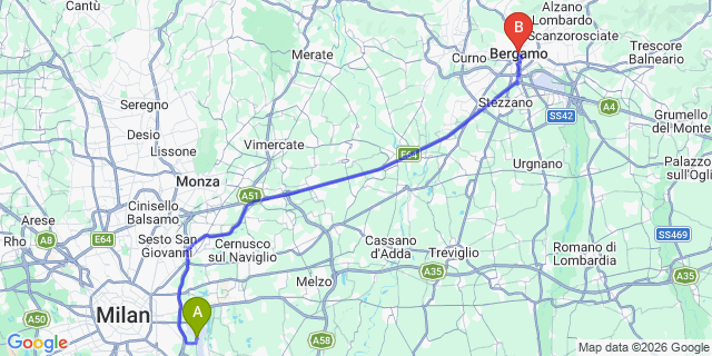 Map: Milan Linate Airport (LIN) to Bergamo
