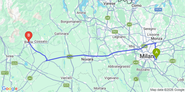 Map: Milan Linate Airport (LIN) to Biella