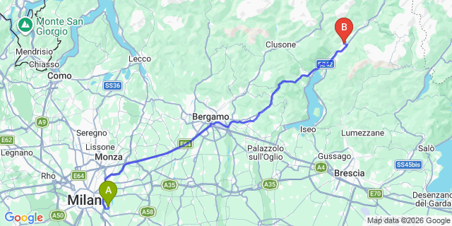 Map: Milan Linate Airport (LIN) to Boario Terme
