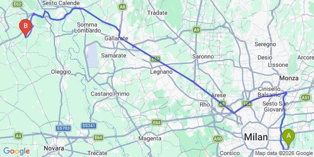 Map: Milan Linate Airport (LIN) to Bogogno