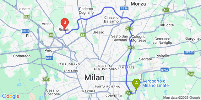 Map: Milan Linate Airport (LIN) to Bollate