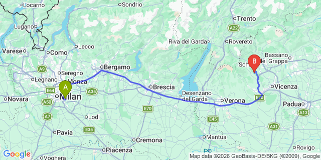 Map: Milan Linate Airport (LIN) to Bologna