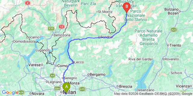 Map: Milan Linate Airport (LIN) to Bormio