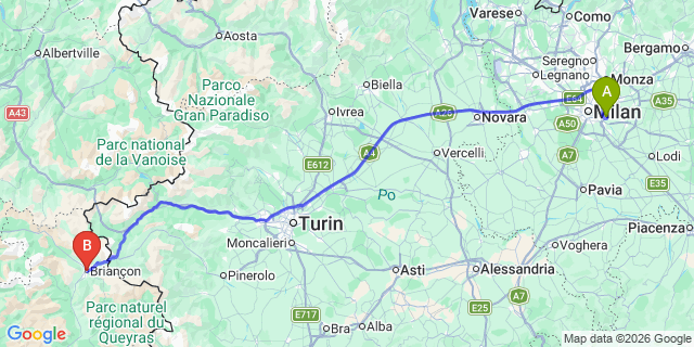 Map: Milan Linate Airport (LIN) to Briancon