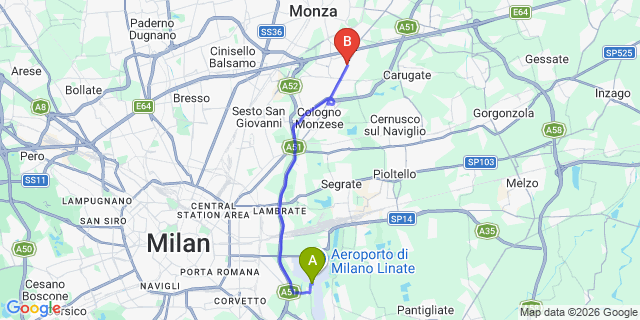 Map: Milan Linate Airport (LIN) to Brugherio