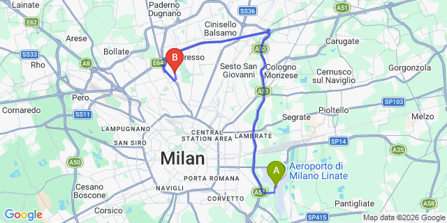 Map: Milan Linate Airport (LIN) to Bruzzano