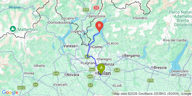 Map: Milan Linate Airport (LIN) to Cadenabbia