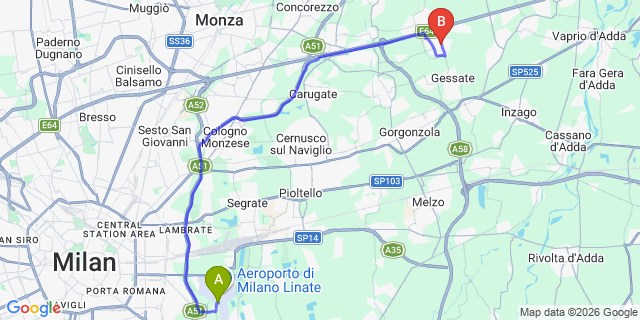 Map: Milan Linate Airport (LIN) to Cambiago
