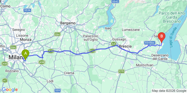 Map: Milan Linate Airport (LIN) to Camping Baia Verde