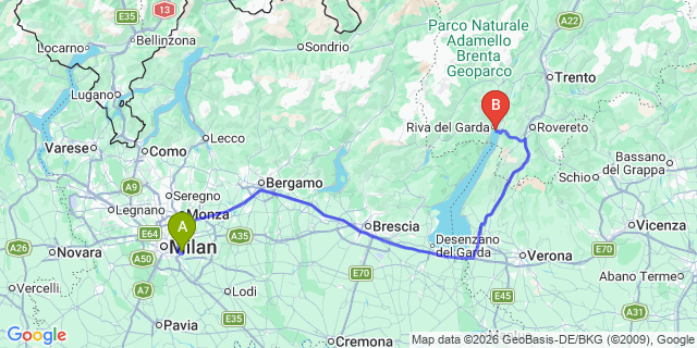 Map: Milan Linate Airport (LIN) to Camping Bavaria