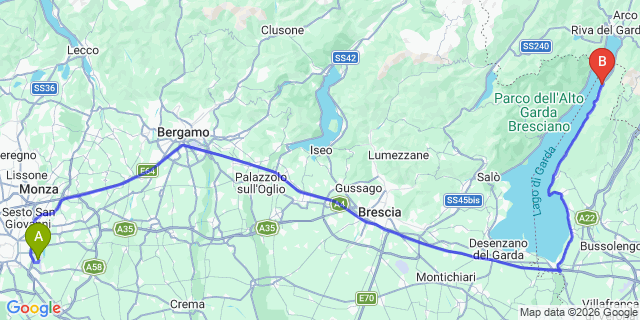 Map: Milan Linate Airport (LIN) to Camping Lombardi