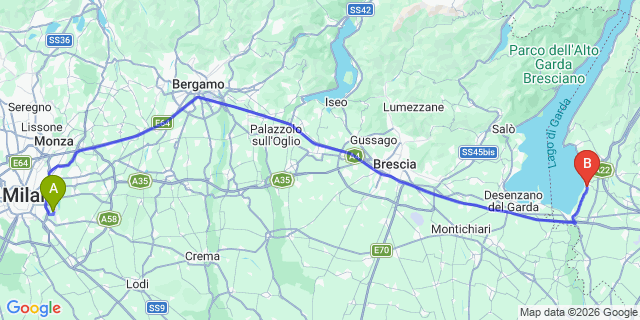 Map: Milan Linate Airport (LIN) to Camping Spiaggia D’Oro
