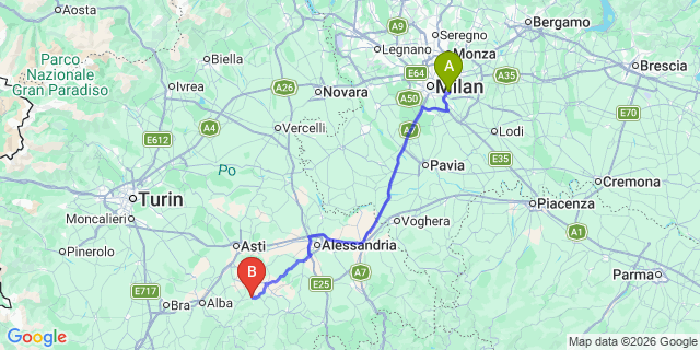 Map: Milan Linate Airport (LIN) to Canelli