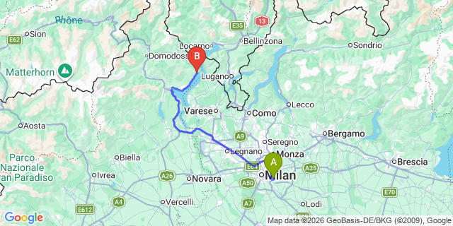 Map: Milan Linate Airport (LIN) to Cannero Riviera (Lago Maggiore)