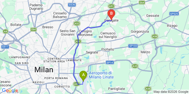 Map: Milan Linate Airport (LIN) to Carugate
