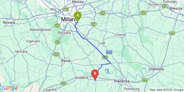 Map: Milan Linate Airport (LIN) to Castel San Giovanni