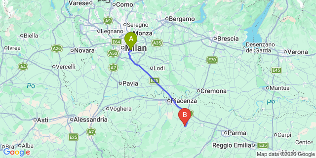 Map: Milan Linate Airport (LIN) to Castell Arquato