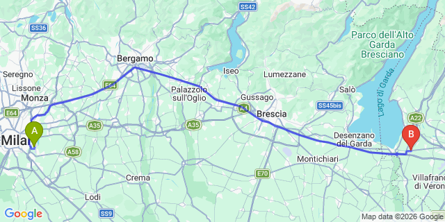 Map: Milan Linate Airport (LIN) to Castelnuovo del Garda