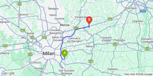 Map: Milan Linate Airport (LIN) to Cavenago di Brianza