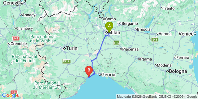 Map: Milan Linate Airport (LIN) to Celle Ligure