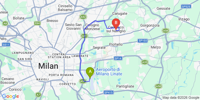 Map: Milan Linate Airport (LIN) to Cernusco sul Naviglio