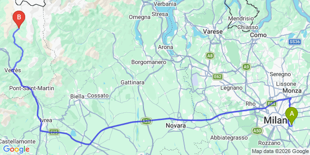 Map: Milan Linate Airport (LIN) to Champoluc