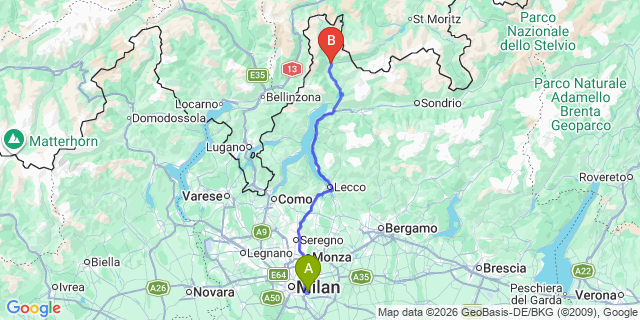 Map: Milan Linate Airport (LIN) to Chiavenna