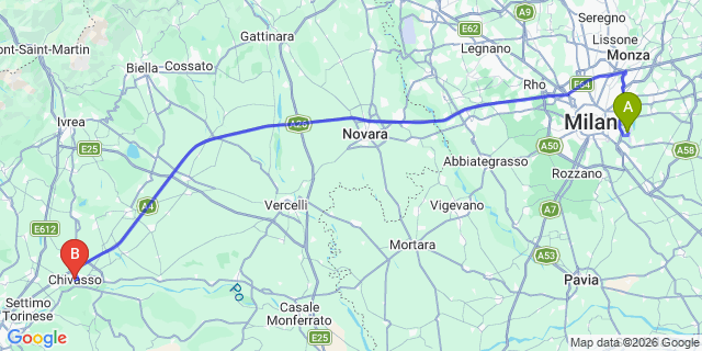 Map: Milan Linate Airport (LIN) to Chivasso