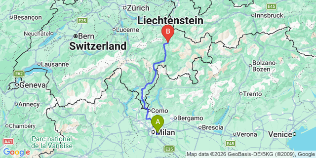 Map: Milan Linate Airport (LIN) to Chur