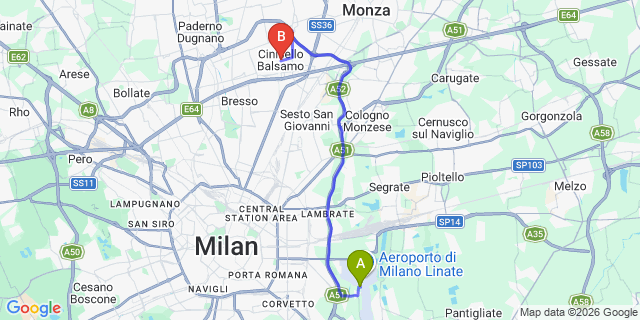 Map: Milan Linate Airport (LIN) to Cinisello Balsamo