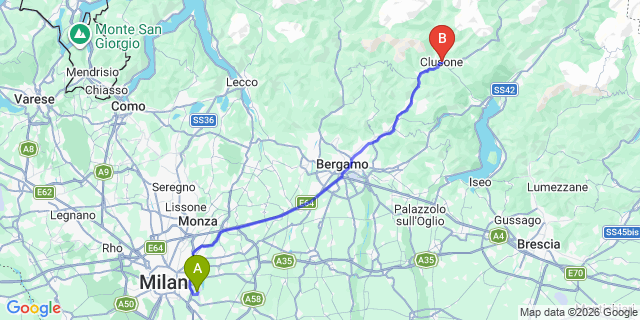 Map: Milan Linate Airport (LIN) to Clusone
