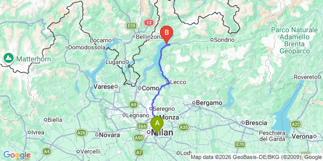 Map: Milan Linate Airport (LIN) to Colico