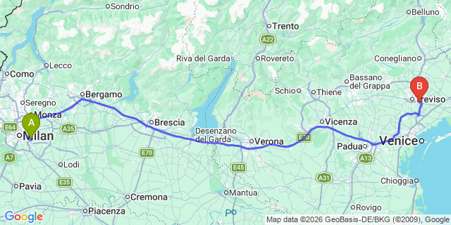 Map: Milan Linate Airport (LIN) to Conegliano