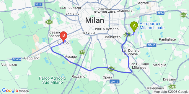Map: Milan Linate Airport (LIN) to Corsico