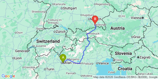 Map: Milan Linate Airport (LIN) to Cortina dAmpezzo