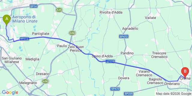 Map: Milan Linate Airport (LIN) to Crema