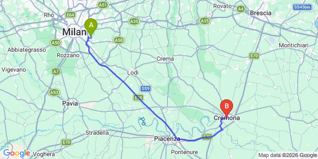 Map: Milan Linate Airport (LIN) to Cremona