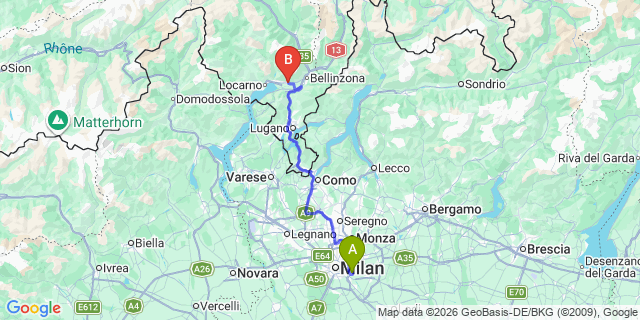 Map: Milan Linate Airport (LIN) to Cugnasco