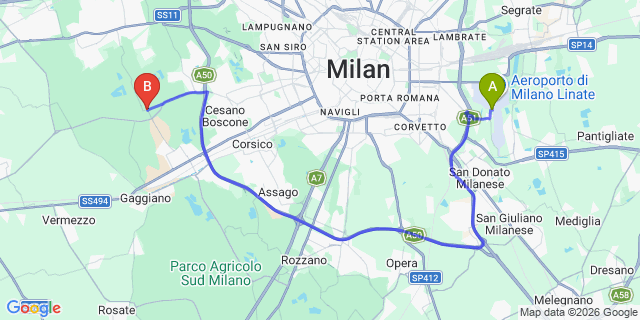 Map: Milan Linate Airport (LIN) to Cusago