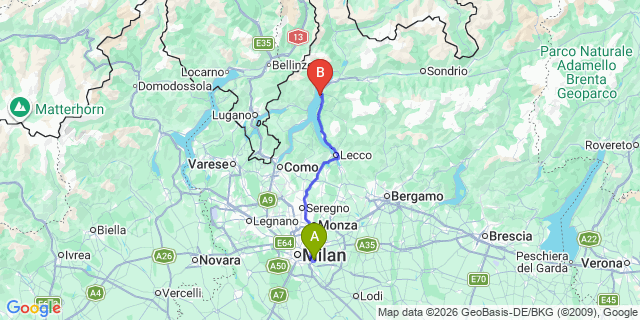 Map: Milan Linate Airport (LIN) to Dervio