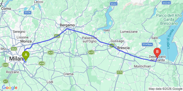 Map: Milan Linate Airport (LIN) to Desenzano del Garda