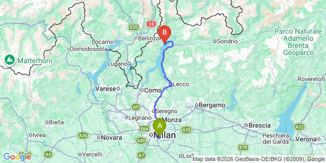Map: Milan Linate Airport (LIN) to Domaso