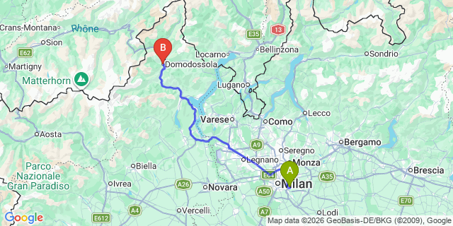 Map: Milan Linate Airport (LIN) to Domodossola