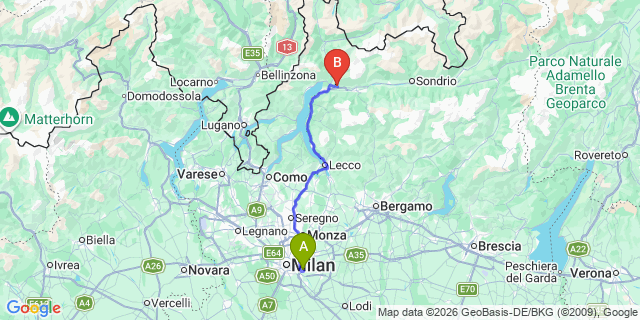 Map: Milan Linate Airport (LIN) to Dubino