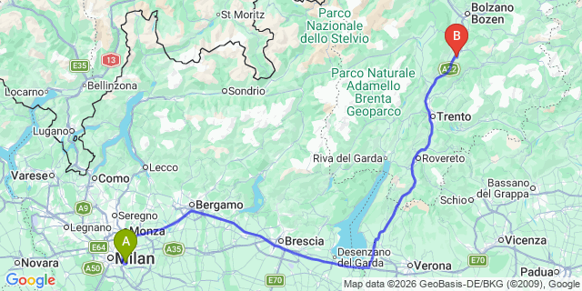 Map: Milan Linate Airport (LIN) to Egna