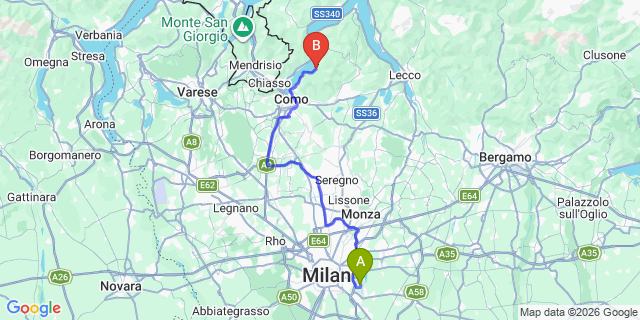Map: Milan Linate Airport (LIN) to Faggeto Lario