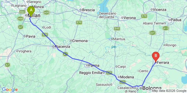 Map: Milan Linate Airport (LIN) to Ferrara