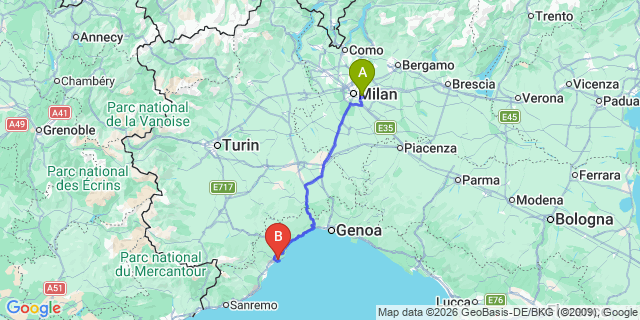 Map: Milan Linate Airport (LIN) to Finale Ligure
