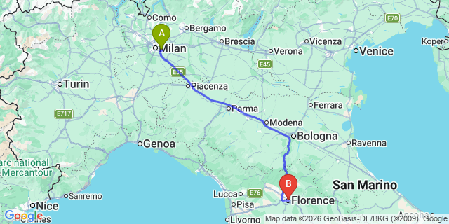 Map: Milan Linate Airport (LIN) to Firenze